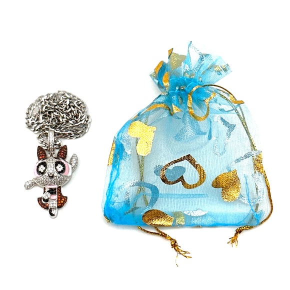 Iced Out 925 Solid Sterling Silver 3D PowerPuff Girls Necklace - Picture 10 of 11